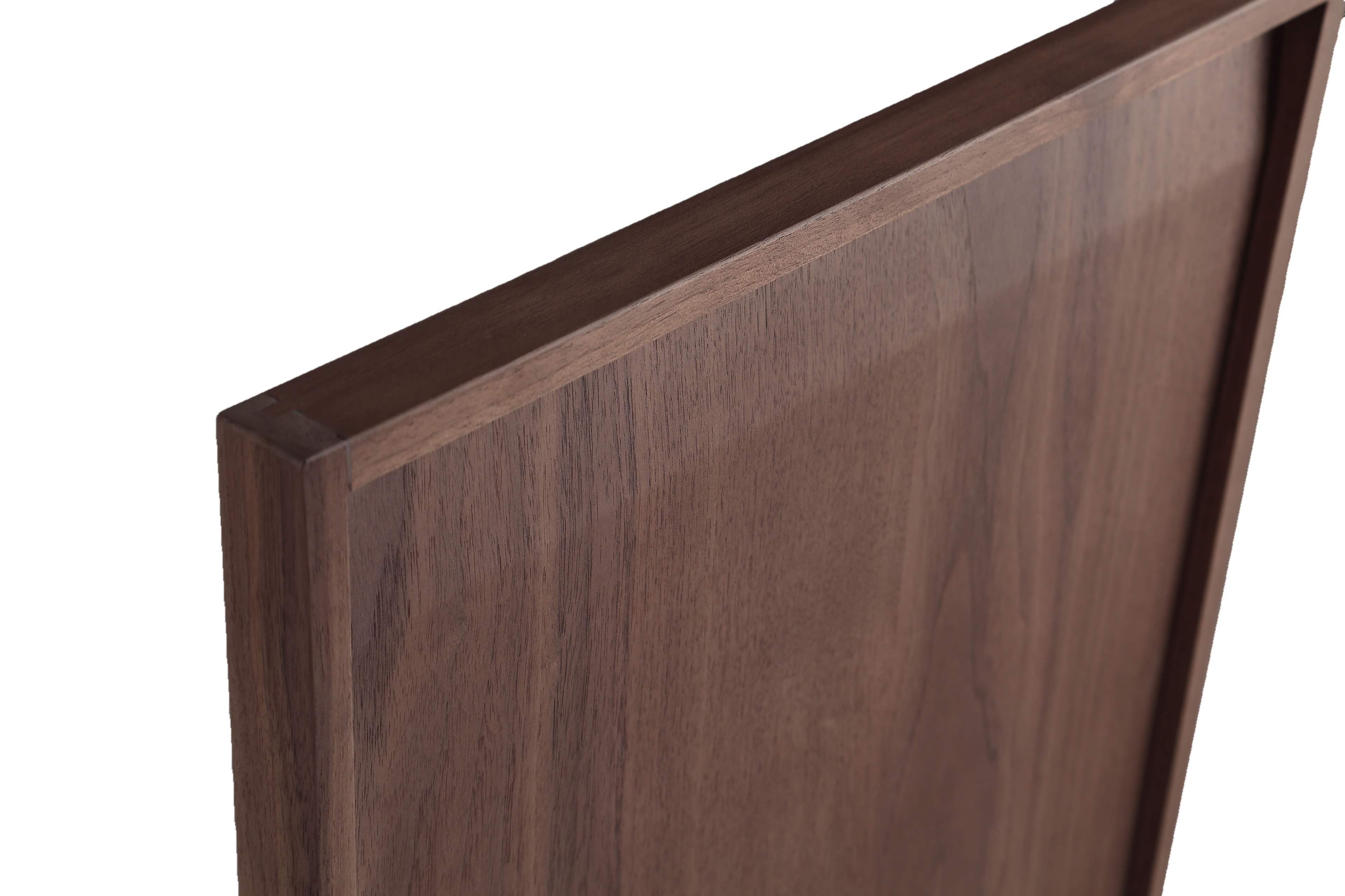 Montreal walnut door with a fine bevelled frame, close-up