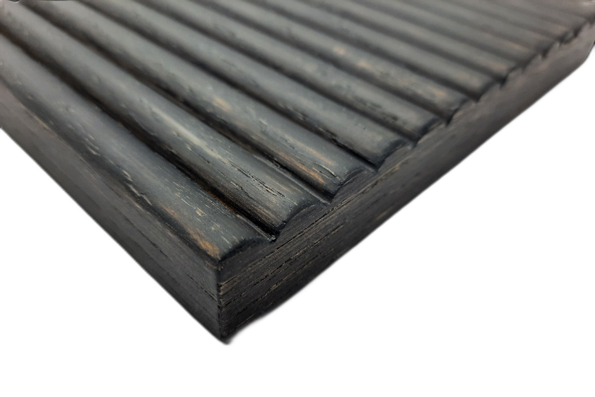 Onda oak door varnished in black with half-round reeding, close-up